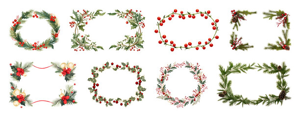 PNG Festive wreaths for holiday decoration, element set on transparent background