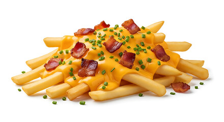 Delicious cheese bacon fries isolated on transparent background