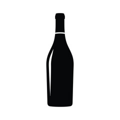 Black silhouette of a wine bottle on white background