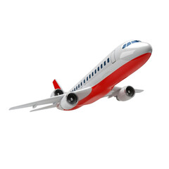Passenger airplane taking off in the sky white and red jet aircraft transportation