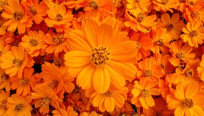 Vibrant Orange Zinnia Flowers in Full Bloom Close-Up.