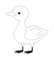 Cute duck standing 2D line character. Baby bird. Young duckling quack. Farm poultry. Little fowl. Domesticated livestock isolated vector ink outline animal. Monochromatic spot illustration