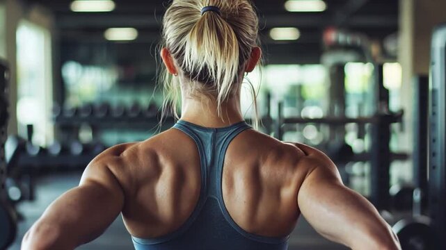 Strong Womans Back in Gym - Fitness and Determination.