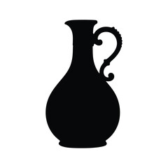 Black silhouette of an ornate ancient jug vase amphora