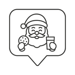 Thin-line Santa with cookie and milk icon inside a square pin, symbolizing warmth and tradition. Perfect for Merry Christmas 2026 designs and festive projects.