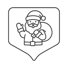 Minimalist line vector of Santa Claus with a sack in square pin shape, representing giving spirit, tradition, and Christmas celebration.