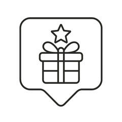 Minimalist line vector of a gift box with ribbon in a square pin, representing happiness, giving, and the holiday spirit of Christmas.