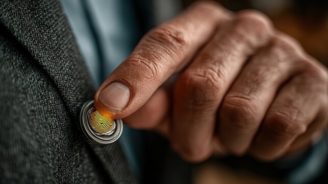 Secure personal data with advanced biometric fingerprint scanner integrated into modern business attire, ensuring privacy.
