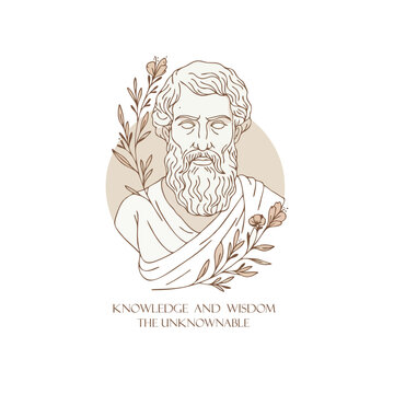 A Minimalist Monoline Logo Design Illustration of a Greek Philosopher Bust in a Semi-Realistic Engraving Style, a Classical Art and Philosophy Line Art Socrates, Plato, Aristoteles