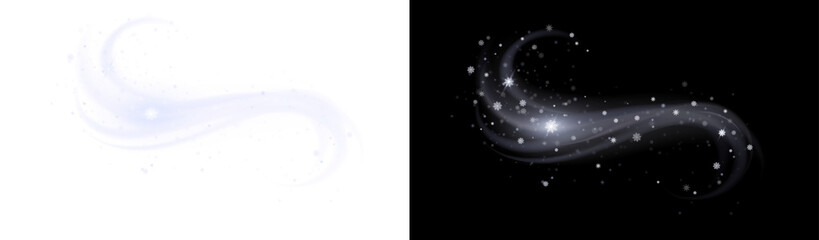 Winter wind swirl, snow blizzard, magic snowflake overlay. PNG for transparent design, adding cold, Christmas, or fantasy magic effect.