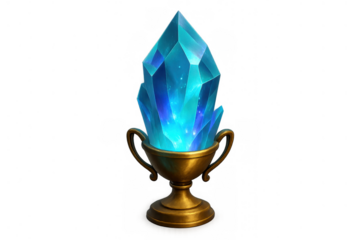 Glowing blue crystal trophy or magic award, a mystical gaming asset for fantasy competition and achievement symbol