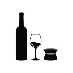 Black silhouette of wine bottle glass and decanter