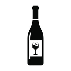 Black silhouette of wine bottle with glass icon drink