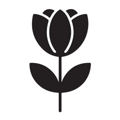 Simple black and white tulip flower illustration isolated on white background