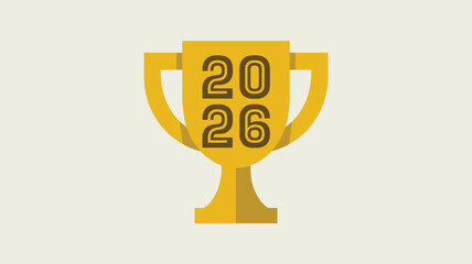 Golden trophy cup with the year 2026 emblazoned on its body, representing future success, victory, and annual achievement celebration