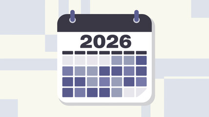 Modern minimal flat design icon of a calendar displaying the year 2026, ideal for future planning, scheduling, and important dates.