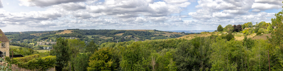 View of Woodchester and Nailsworth Valley from Rodborough Common in the South Cotswolds, Gloucesterhsire, United Kingdom