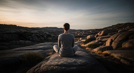 Person meditating outdoors at sunset serene landscape and contemplation