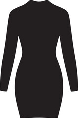 Sleek black long-sleeved form-fitting dress silhouette for elegant fashion apparel. Vector