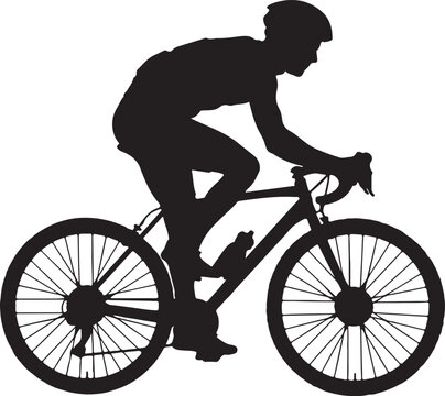 Silhouette cyclist with helmet pedals racing bicycle during competitive road race event on transparent background