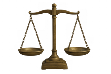 Vintage brass scales of justice representing law, balance, and equality, empty and weighing ethical decisions