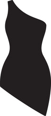 Sleek black one-shoulder dress silhouette, contemporary fashion design graphic. Vector