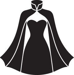 Elegant black strapless dress with dramatic flowing cape silhouette design on white Vector