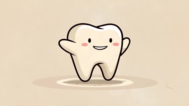 Cute Animated Tooth Character Waving Hello for Dental Health Educational Videos
