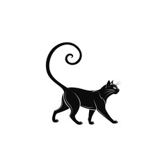 Stylish Walking Cat Silhouette with Curled Tail