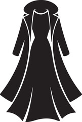 Elegant black hooded long dress or coat silhouette, a mysterious formal garment Vector