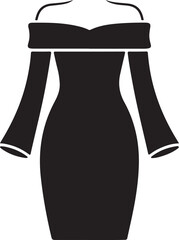 Off-shoulder long-sleeve dress silhouette vector graphic for elegant apparel Vector