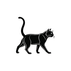 Elegant Walking Cat Silhouette With Tail Up