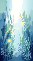 Serene underwater scene with glowing flora and gentle light filtering through the tranquil ocean depths