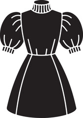 Classic vintage dress with puffed sleeves and high neck, fashion apparel illustration Vector