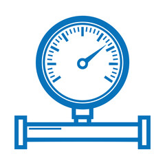 Pressure gauge on a pipe, blue icon