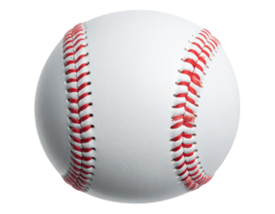 Top View of Classic Baseball with Red Seams, isolated on transparent background.