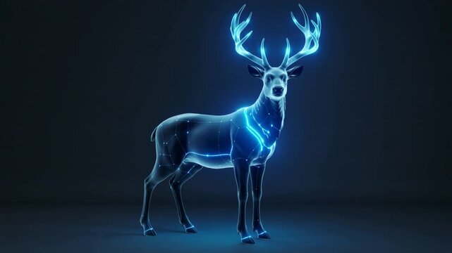 Futuristic Neon Blue Digital Deer with Glowing Antlers and Circuit Lines animal.