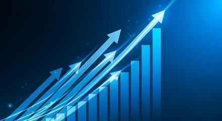 Blue Bar Chart with Upward Trending Arrows business