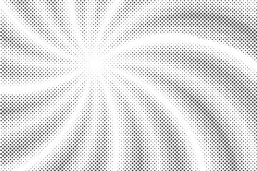 Sun rays halftone swirl background. White and grey radial abstract comic pattern. Vector explosion abstract lines backdrop