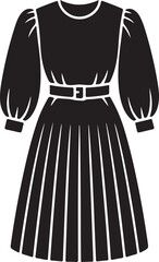 Stylized long-sleeved dress icon with belted waist and pleated skirt design vector Vector