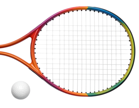 Top-Down View of Gradient Tennis Racket and Golf Ball, isolated on transparent background. - Powered by Adobe