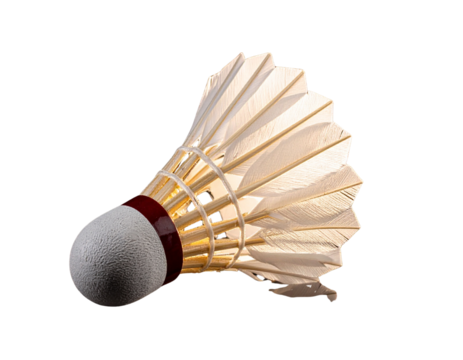 Traditional Feather Shuttlecock with Red Leather Base, isolated on transparent background.