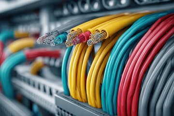 Close up view of organized electrical wiring and cables