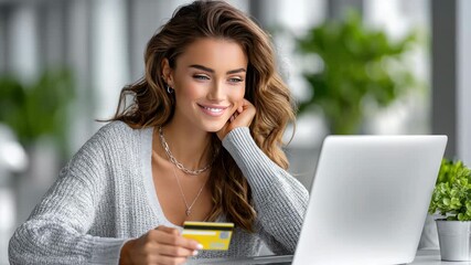 Woman surrounded by beauty products during virtual makeup consultation on laptop, cheerful atmosphere, personal care and beauty concept, online retail, modern lifestyle