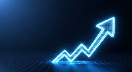 Glowing Blue Arrow Graph with Binary Code growth success