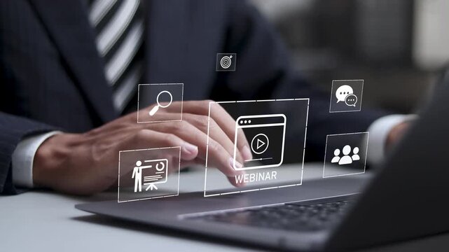 Online webinar concept, E-learning, web conference, learn on internet, Online workshops where participants can interact in real time. 