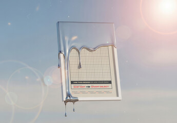 Vertical Poster Mockup Covered in Chrome Liquid