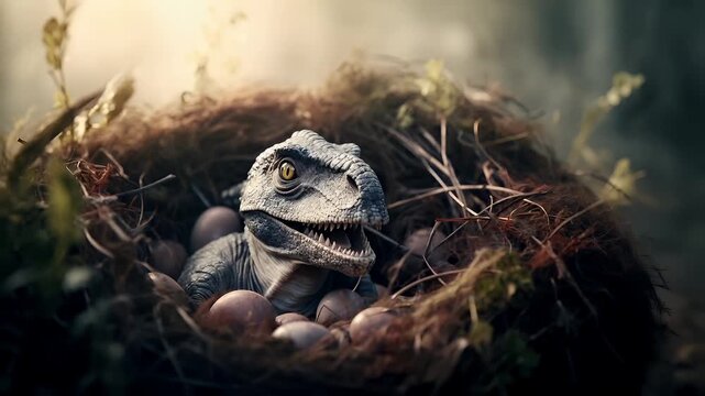 A closeup of a dinosaurs head and neck, with its mouth open, revealing its teeth. The dinosaurs skin is a mix of gray and brown, with a textured pattern that gives it a realistic appearance.