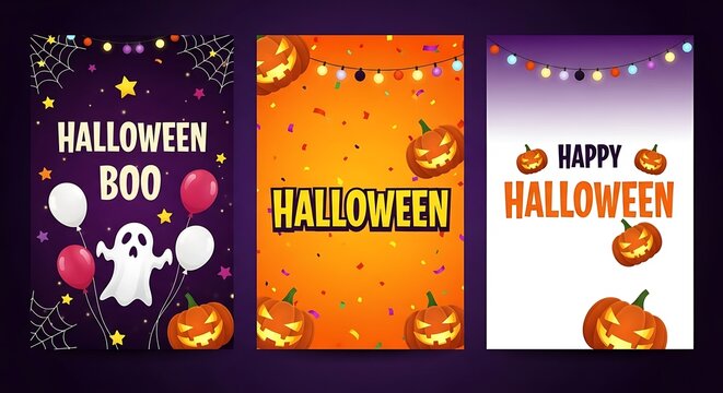 Halloween Posters With Pumpkins Ghosts And Balloons