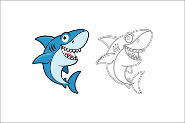 Naklejka premium Cute Cartoon Shark Mascot Logo – Smiling Blue Shark Character Illustration. Resize and editable, EPS 10.